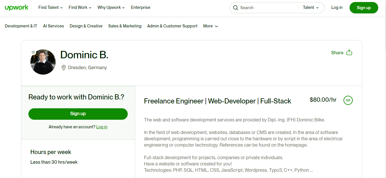 Upwork profile