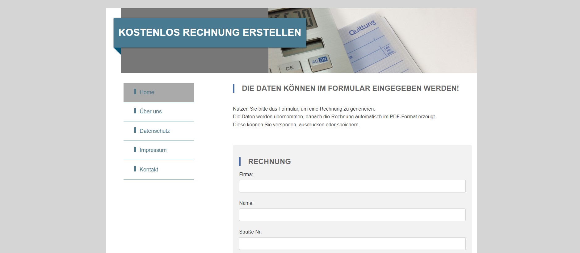 Invoice creator website